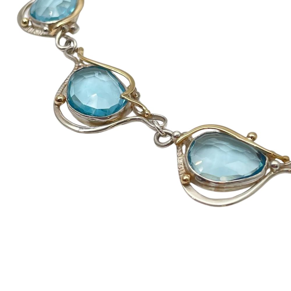 Blue Topaz Necklace in Sterling Silver and Gold