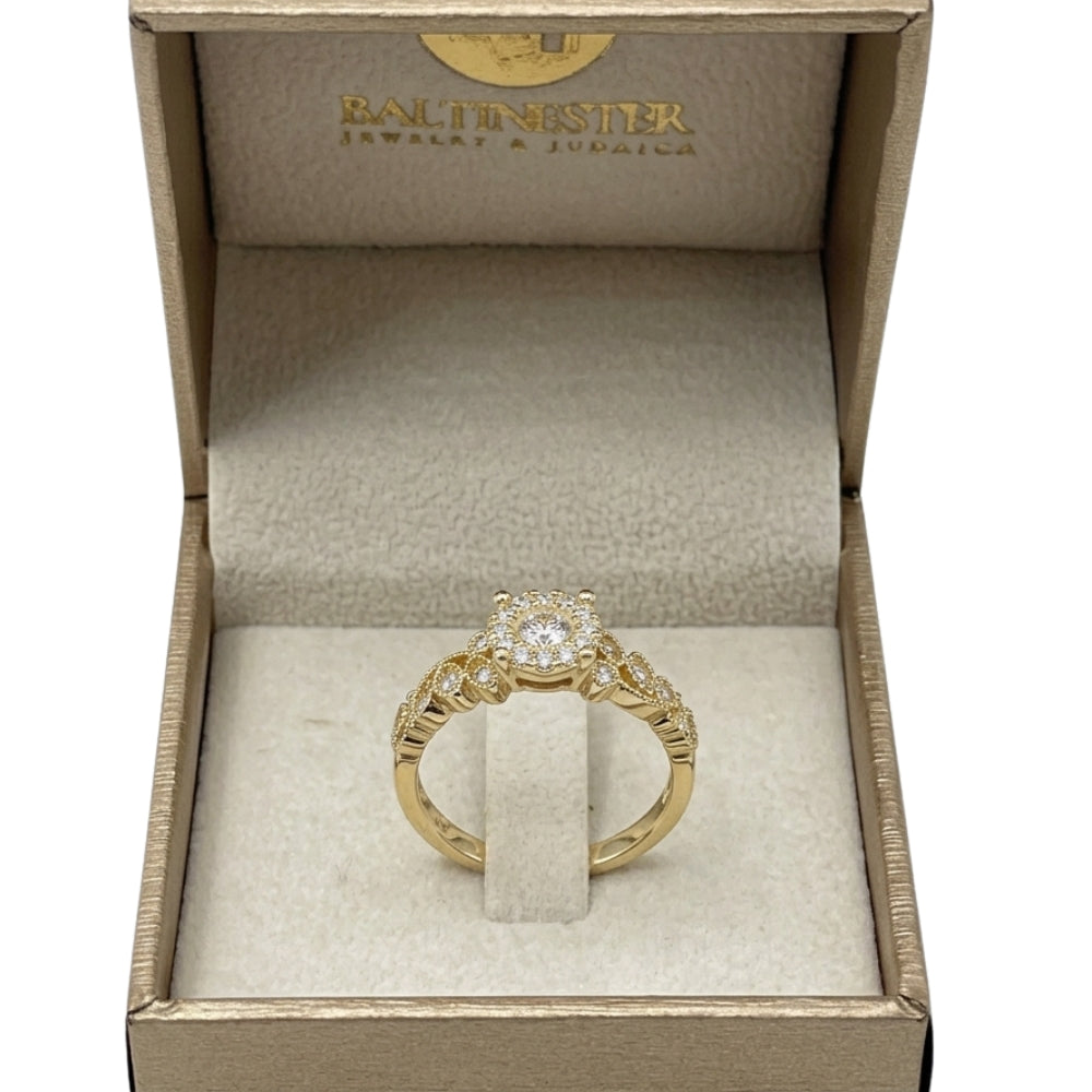 Vintage Inspired Diamond Halo Engagement Ring in 14k Gold