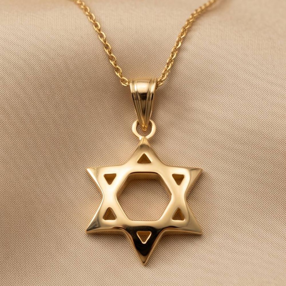 Domed 14k Gold Star of David Pendant in a Shiny Finish