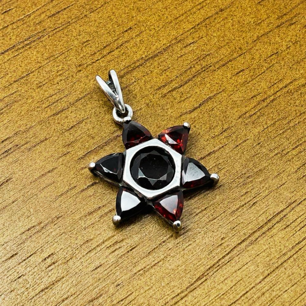 925 Sterling Silver Natural Garnet Star of David Pendant  Magen David Necklace