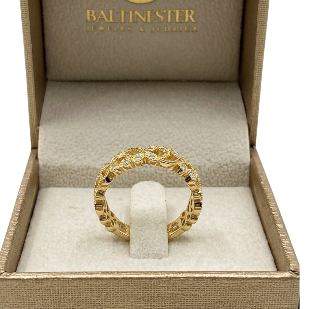 14K Gold Filigree Diamond Ring Floral Band