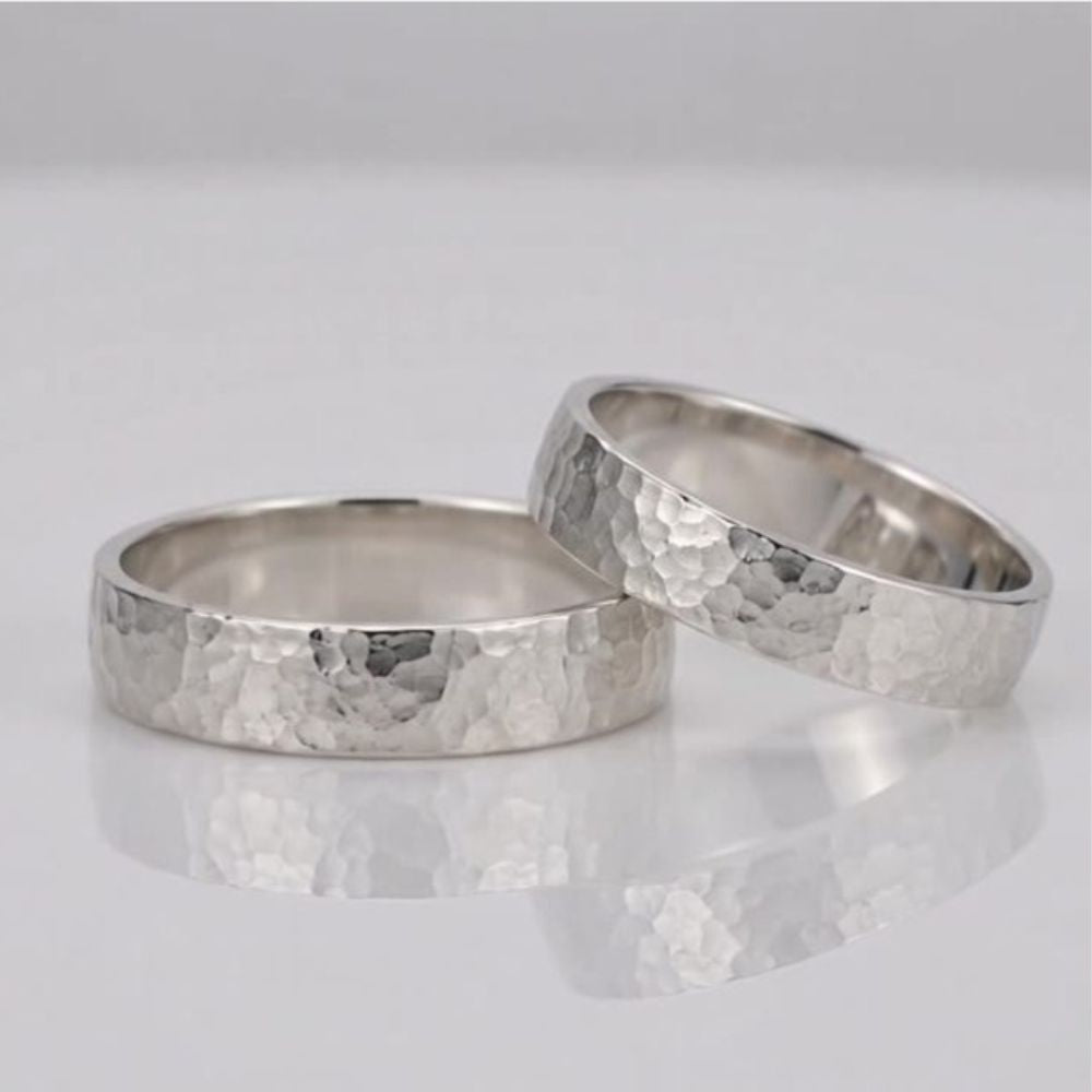 Hammered Sterling Silver Promise Ring Set for Couples