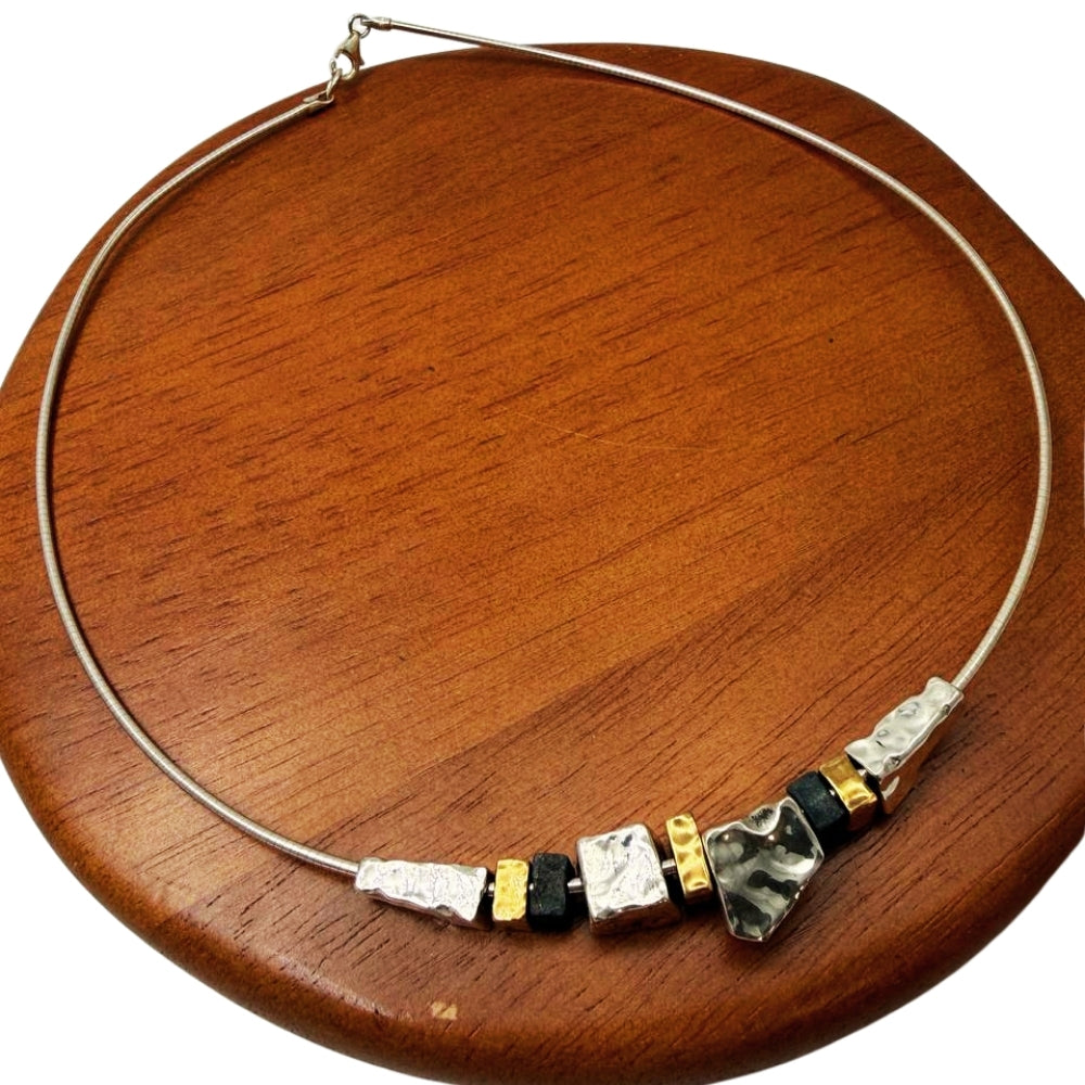 Lightweight Mixed Metal Silver & Gold Plated Statement Necklace