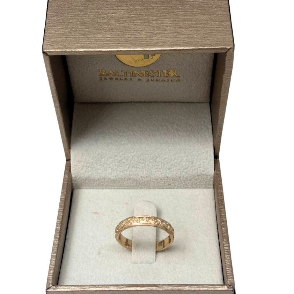 14K Yellow Gold Floral Engraved Wedding Band