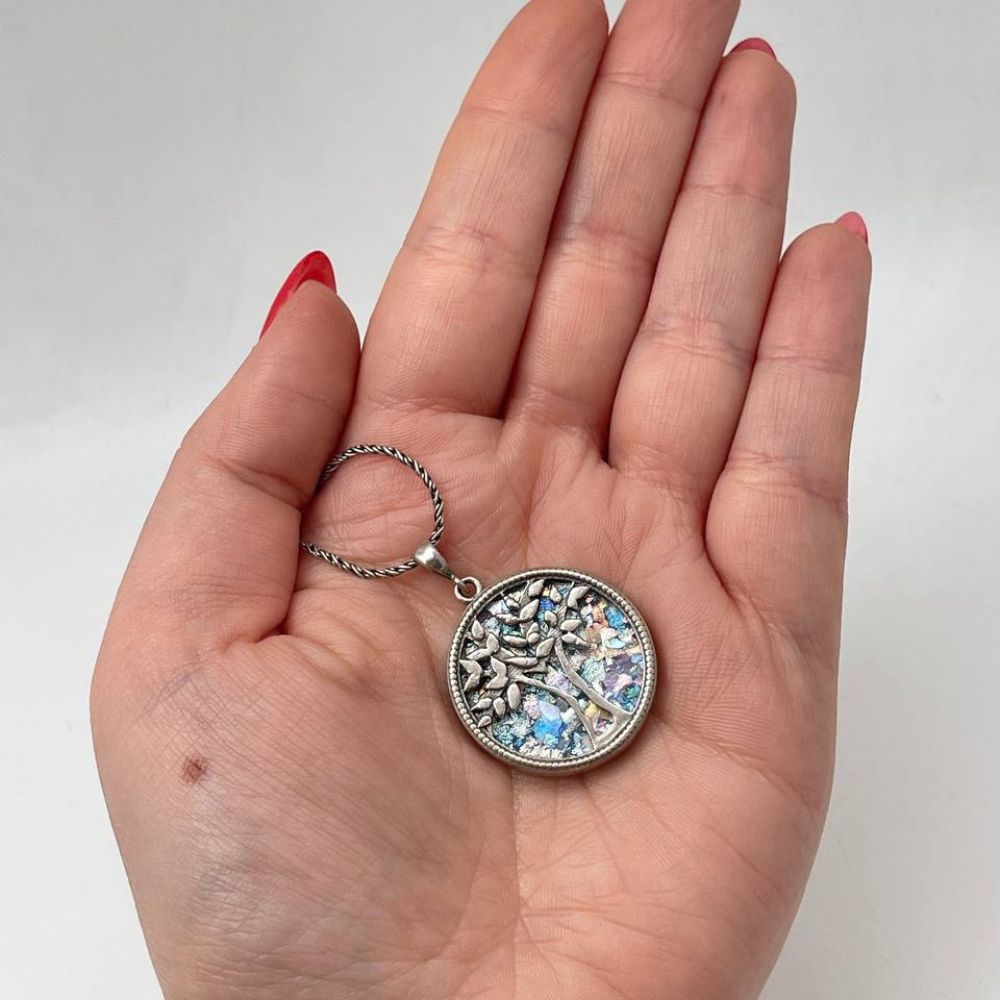 Tree of Life Necklace with Roman Glass in Sterling Silver