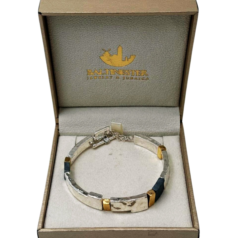 Israeli Silver Bracelet – Oxidized Silver & Gold Plated Lightweight Jewelry