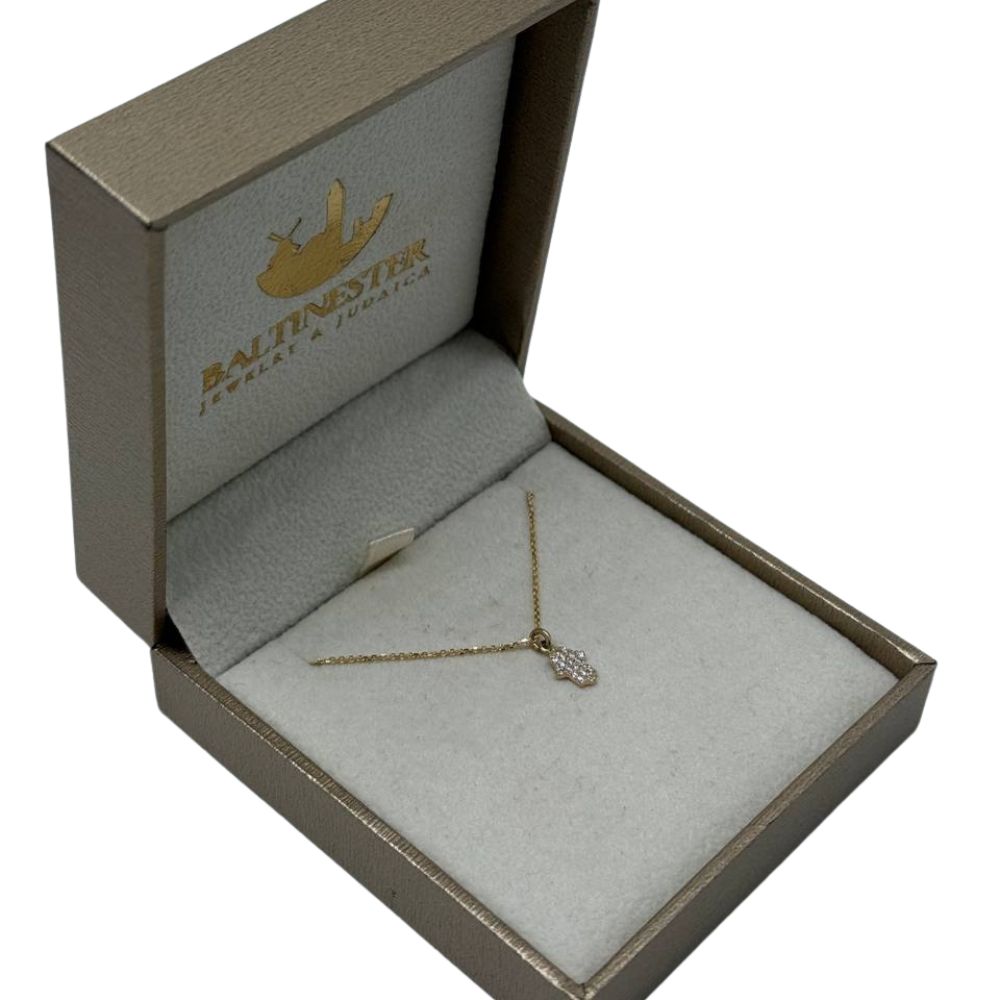 14K Yellow Gold Diamond Hamsa Hand Pendant Necklace