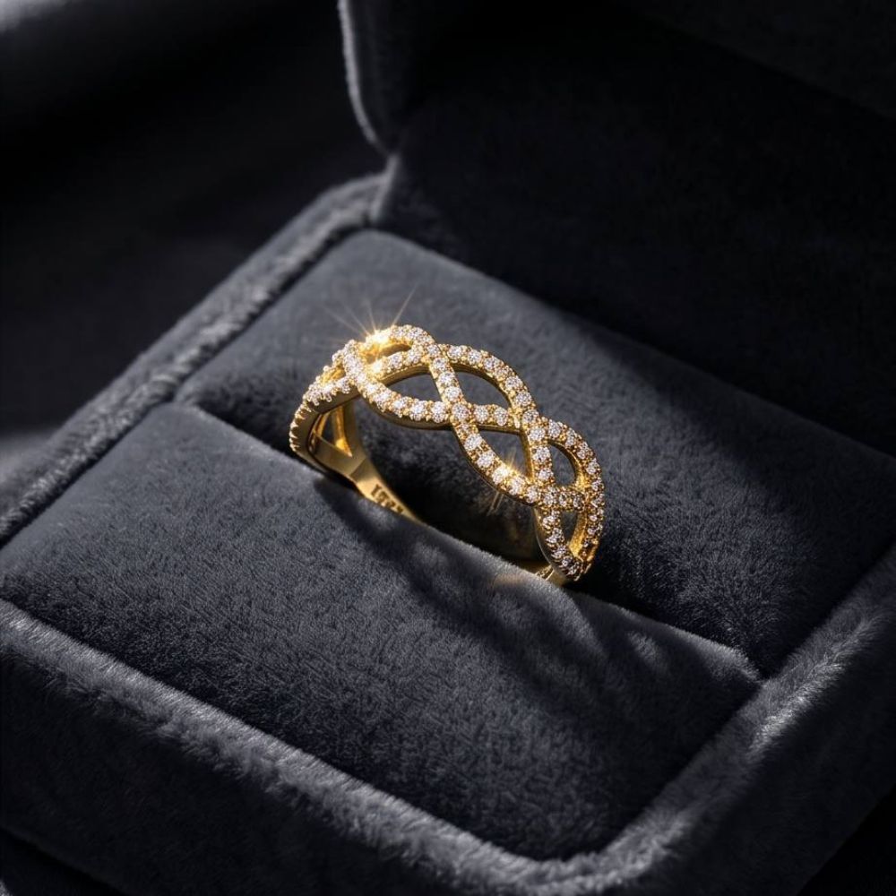 14K Gold Natural Diamond Infinity Weave Ring