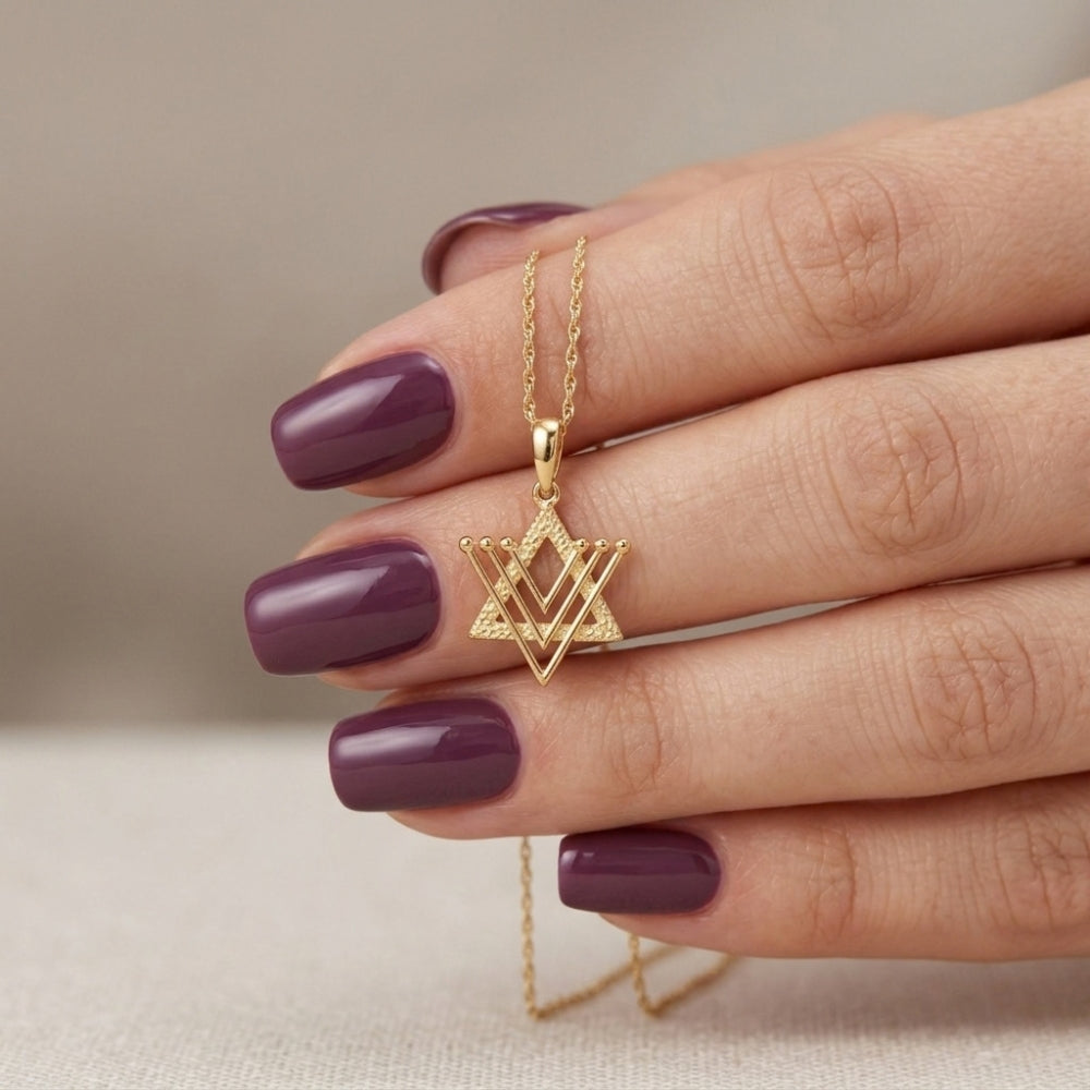 14K Solid Gold Modern Geometric Star of David Pendant