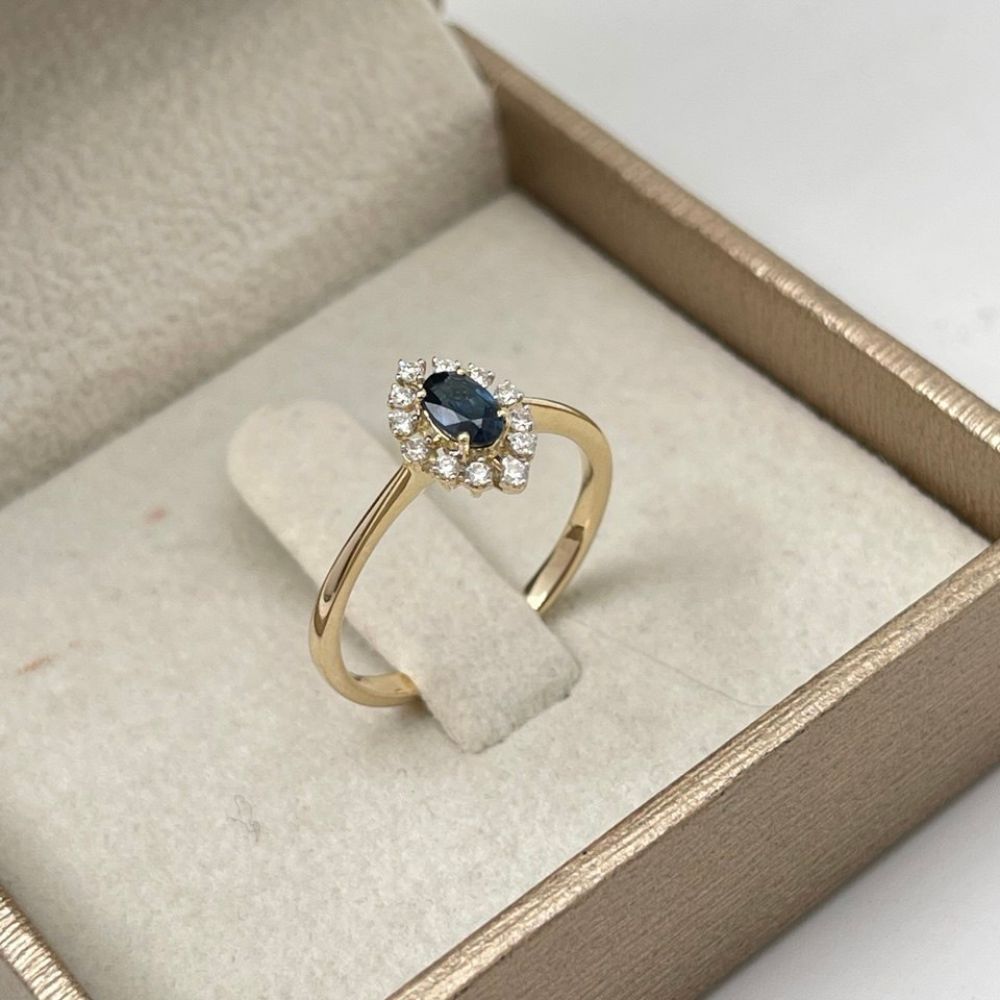 14K Yellow Gold Sapphire & Diamond Halo Ring