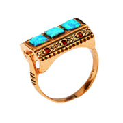 14k Rose Gold Ring - Garnet and Opal Rectangular