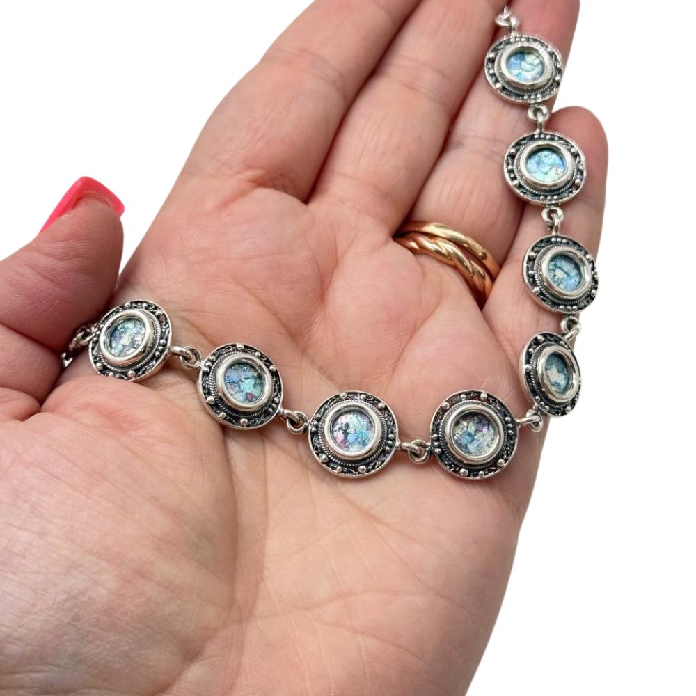 Roman Glass Bracelet in Sterling Silver