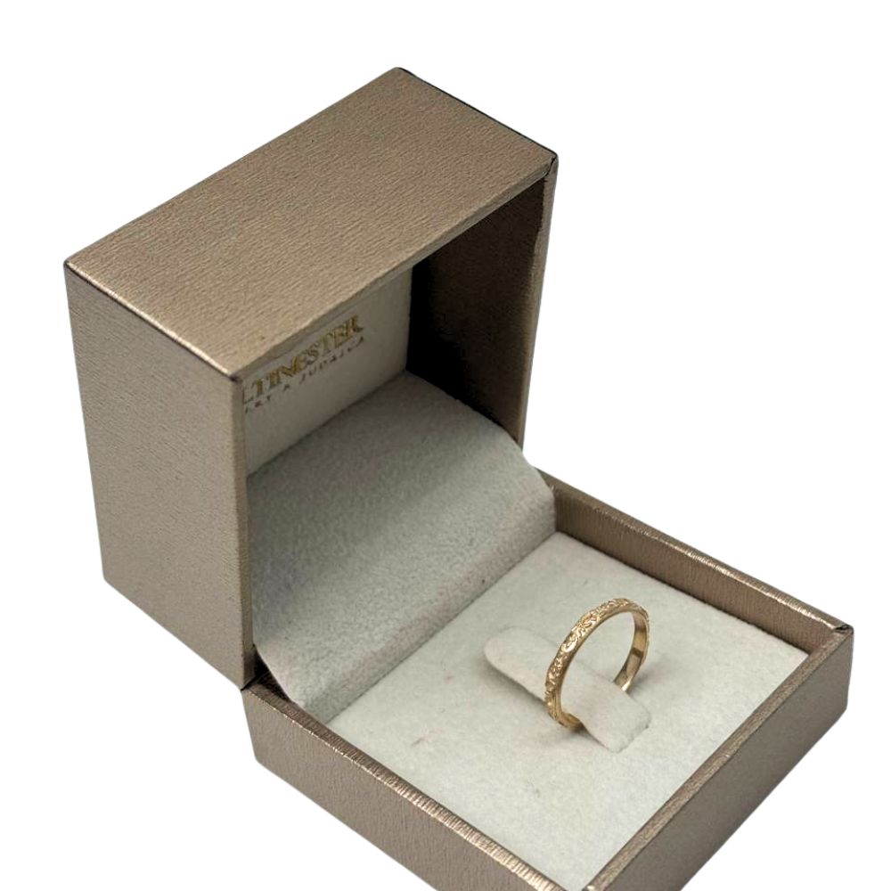 14K Solid Gold Floral Engraved Ring Vintage-Inspired Stackable