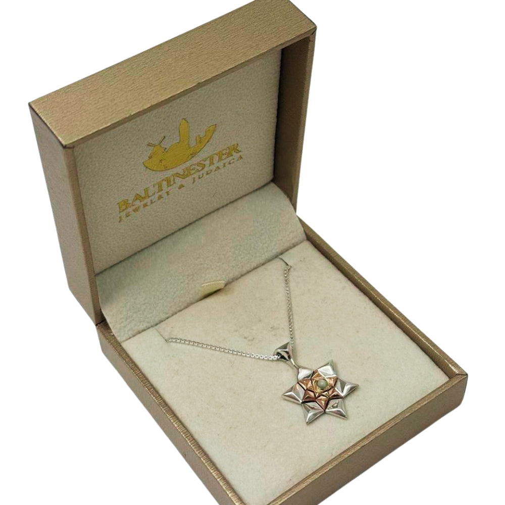 14K Gold and Silver Star of David with Chrysoberyl Kabbalah Pendant Chain Set