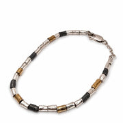 Handcrafted Mixed-Metal Israeli Beaded Bracelet – Sterling Silver, Oxidized Silver & Gold Plated Accent
