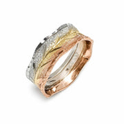 14K Tri-Color Gold Wedding Band Ring with Leaf-inspired Pattern