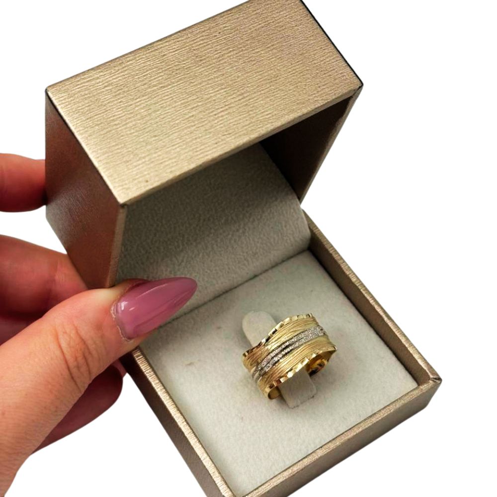 14K Two-Tone Gold Textured Wide Band Ring