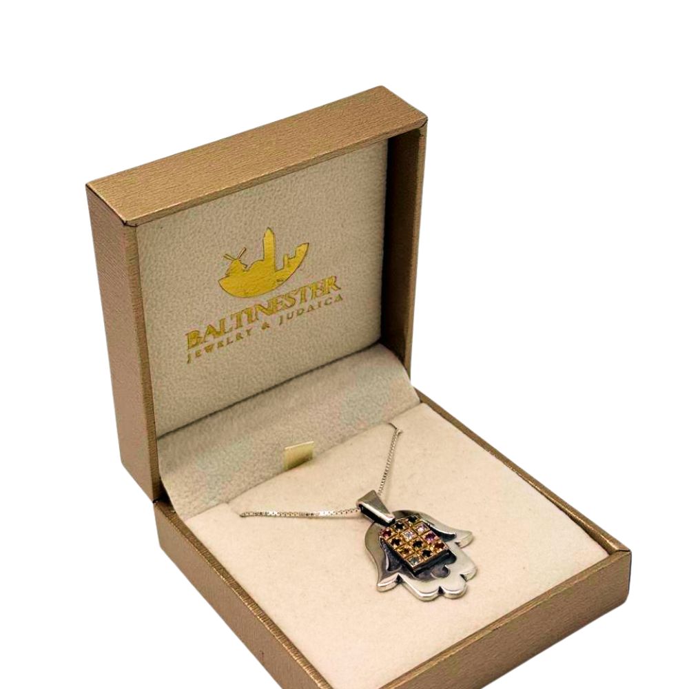 Sterling Silver & 9K Gold Hamsa Hoshen Pendant Necklace
