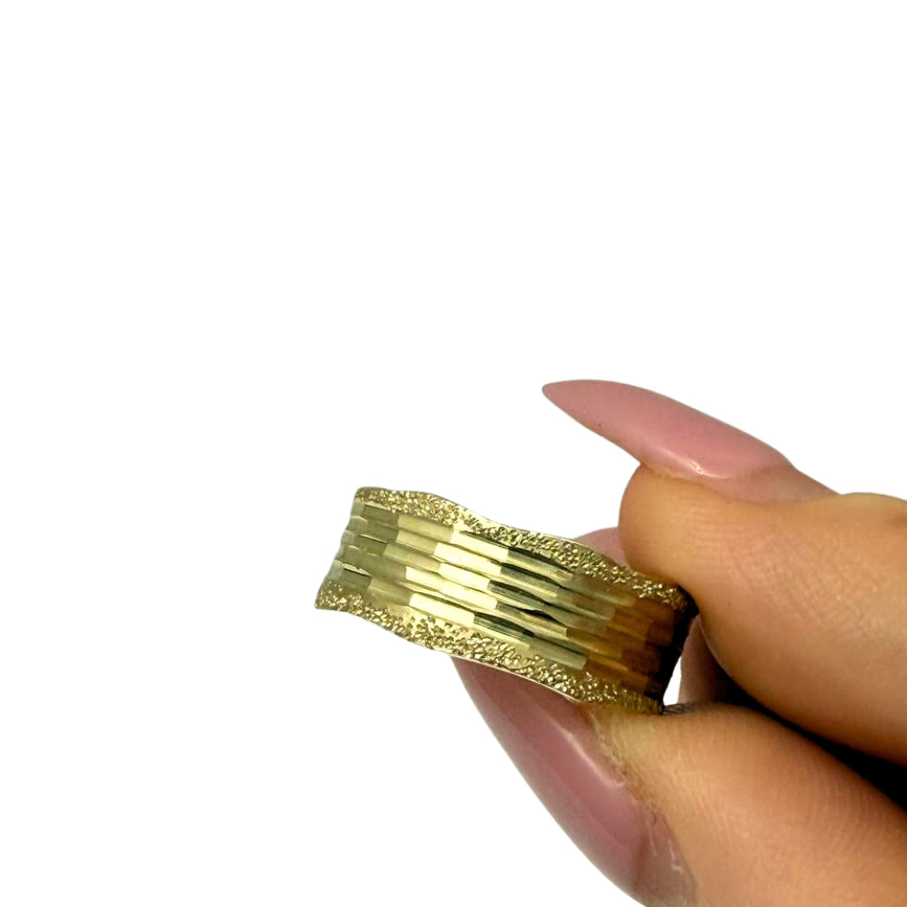 14K Gold Multi-Textured Wedding Ring – 7.5 mm Wide