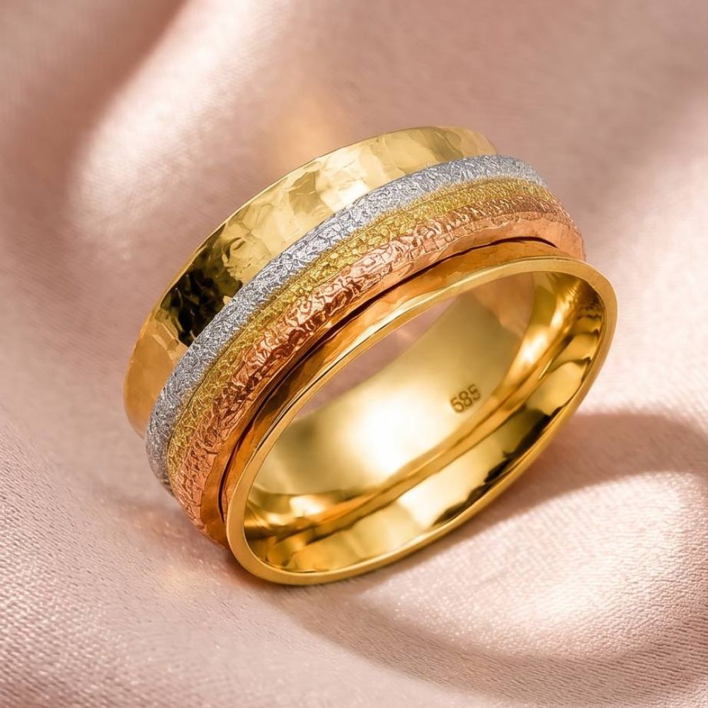 14K Tri-Color Gold Wide Spinner Ring | Baltinester Jewish Jewelry