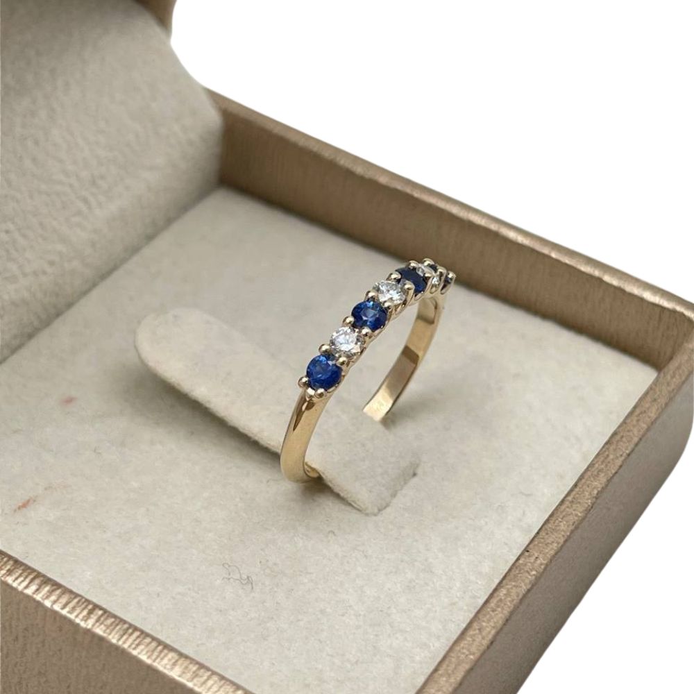Sapphire & Diamond Half Eternity Band Ring in 14k Yellow Gold