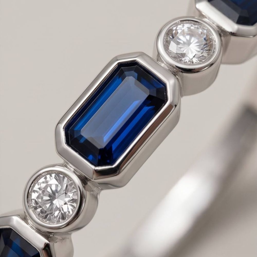 14K White Gold Sapphire & Diamond Ring