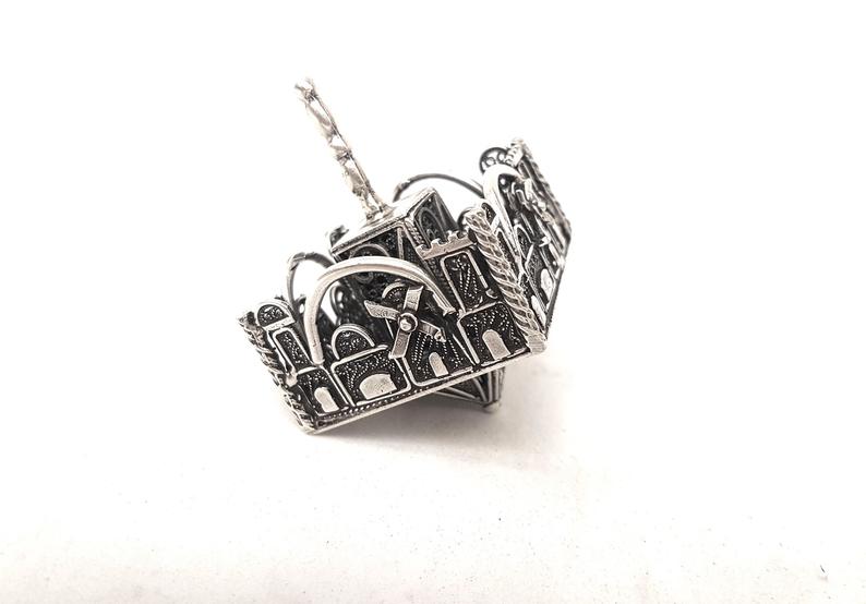 Sterling Silver Jerusalem Dreidel with Filigree Art