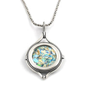 Silver Roman Glass Circular Nautical Necklace