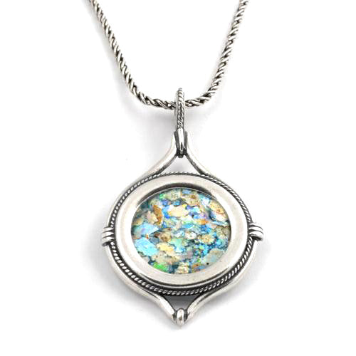 Silver Roman Glass Circular Nautical Necklace