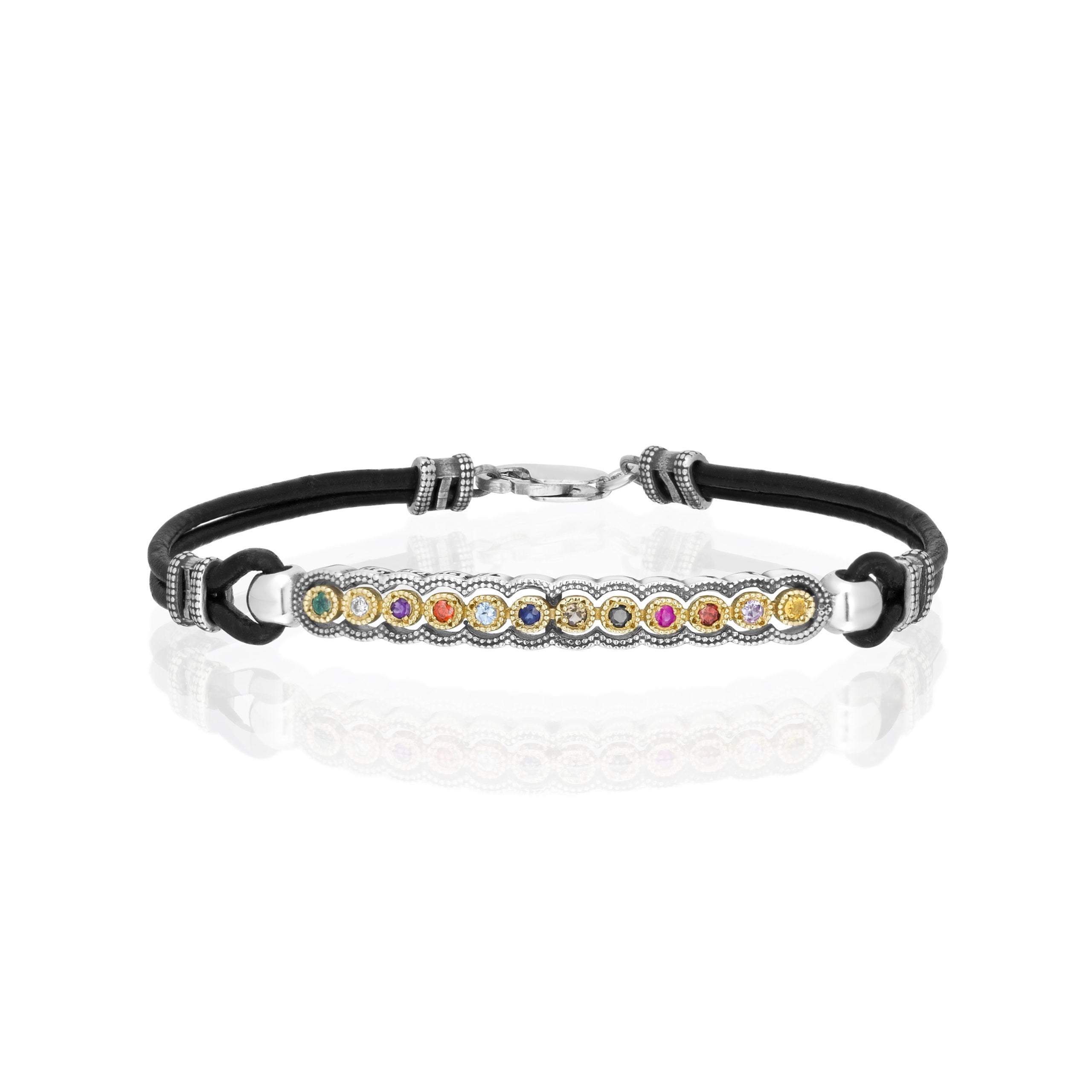 Silver and Gold Leather Hoshen Bracelet