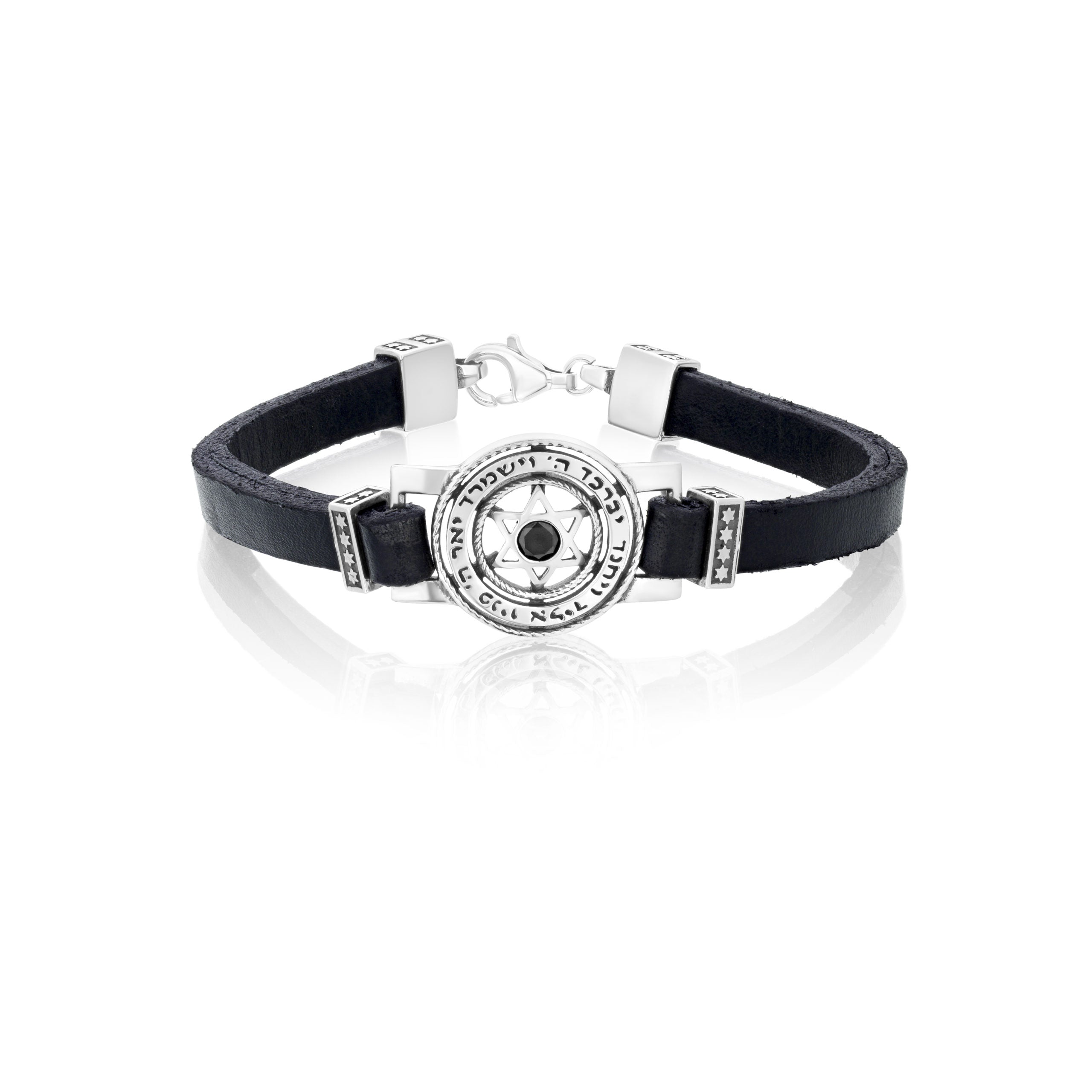 Silver and Leather Onyx Kabbalah Bracelet