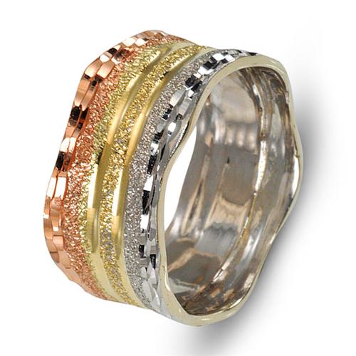 Tricolor 14k Gold Diamond-Cut Faceted Wedding Ring