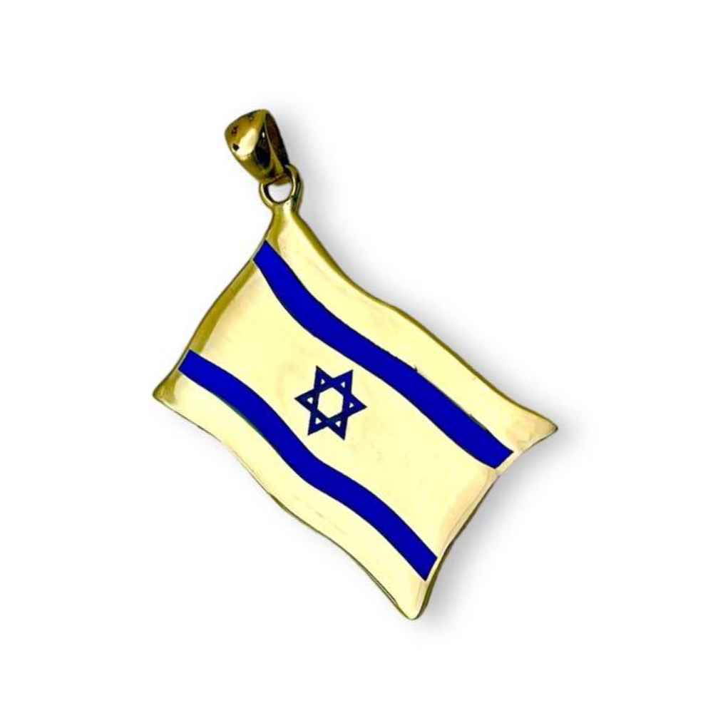 Israel Flag Pendant in 14K Gold and Blue Enamel