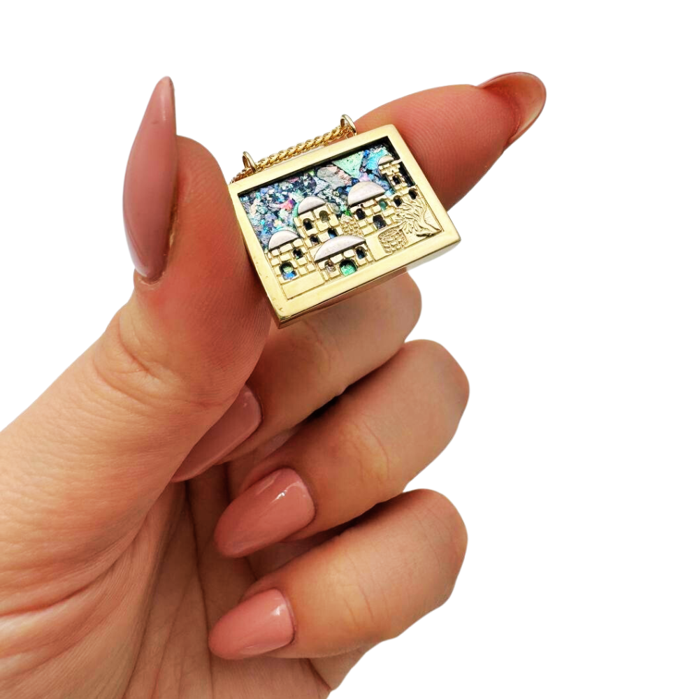 Jerusalem Necklace with Roman Glass in 14K Gold