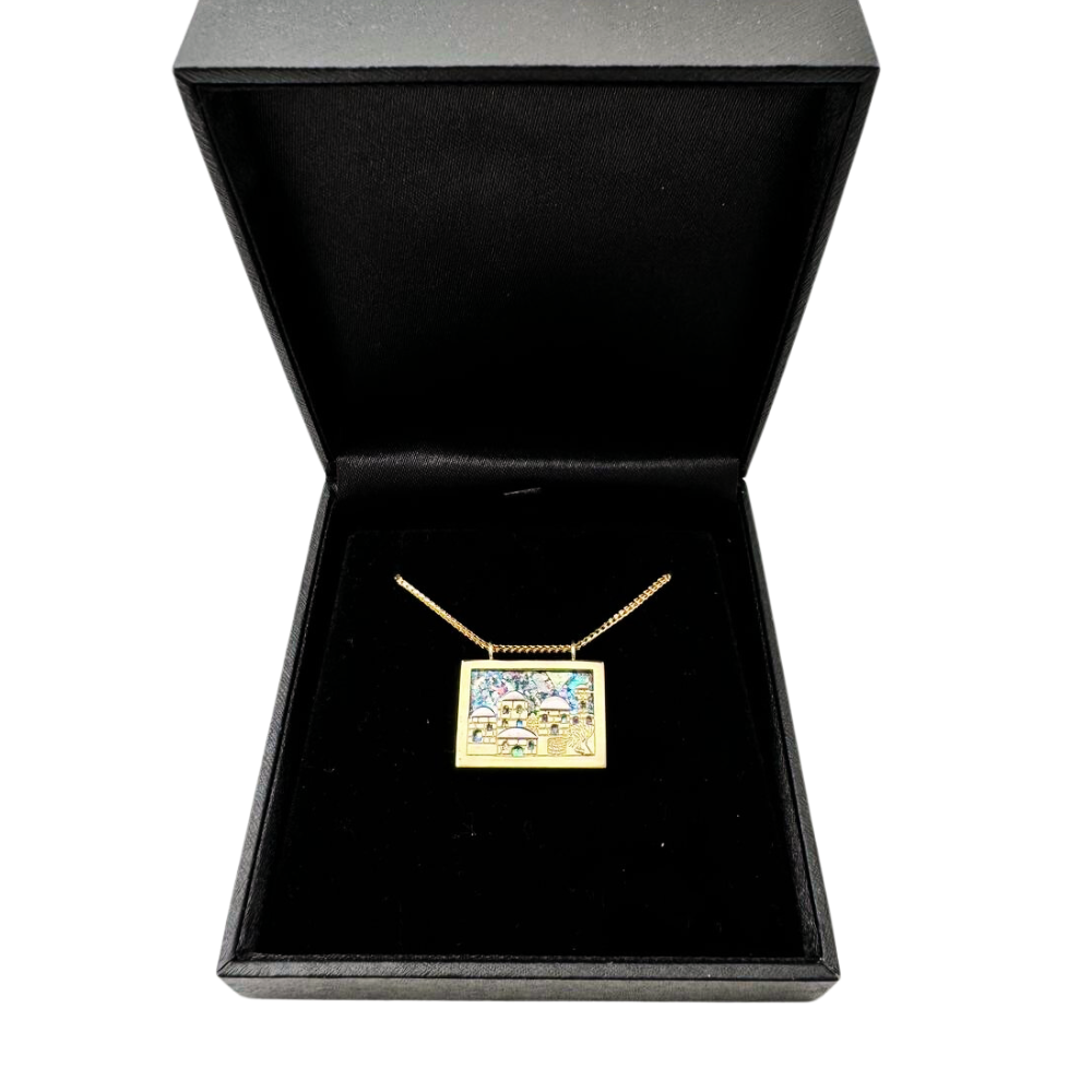 Jerusalem Necklace with Roman Glass in 14K Gold