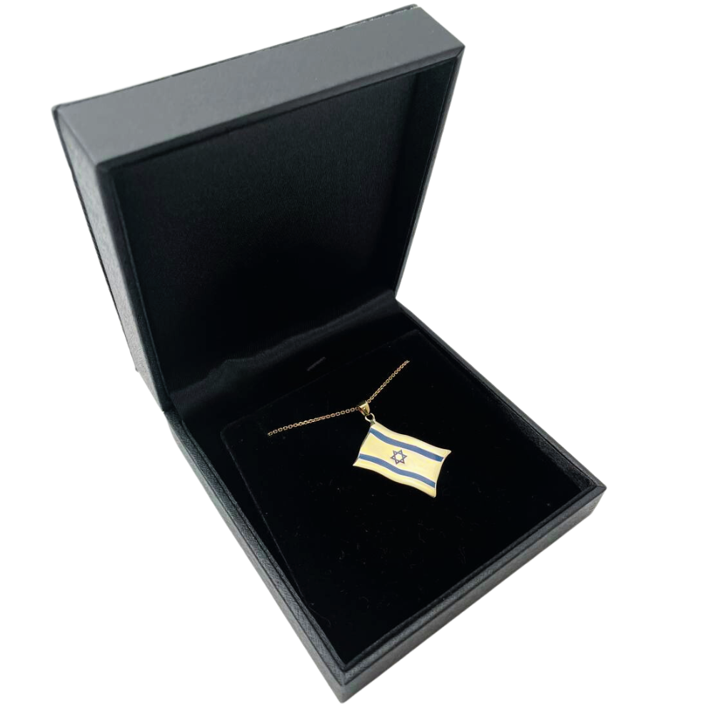 Israel Flag Pendant in 14K Gold and Blue Enamel