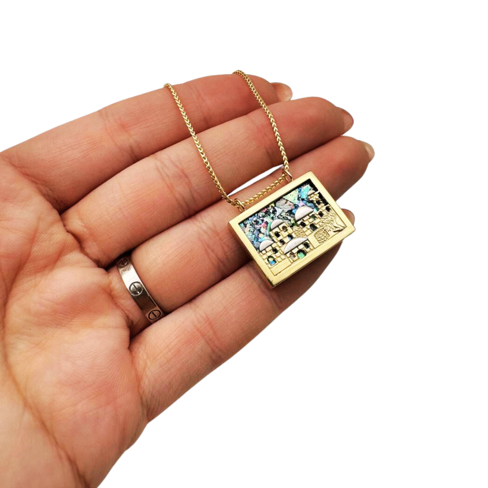 Jerusalem Necklace with Roman Glass in 14K Gold