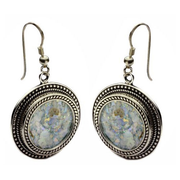 Silver Yemenite Round Roman Glass Earrings