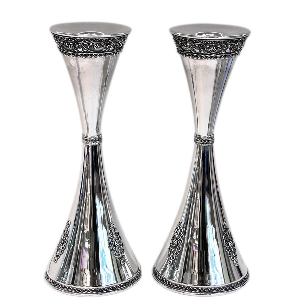 Hourglass Shaped Tall Sterling Silver Candlesticks