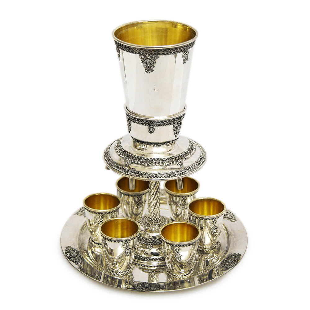 Sterling Silver Wine Fountain with Large Kiddush Cup
