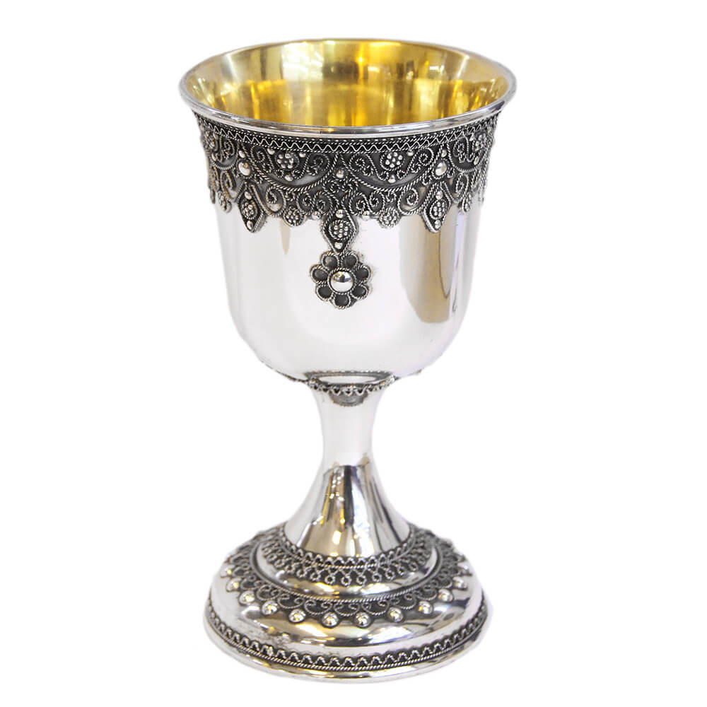 Sterling Silver Kiddush Cup in Medium Filigree