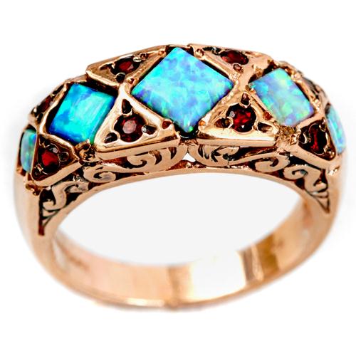 14k Rose Gold Opal and Garnet Ring