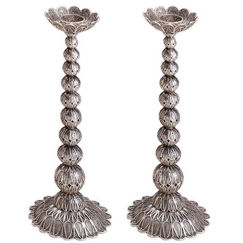 Filigree Knobs Silver Candle Holders
