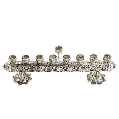 Sterling Silver Filigree Horizontal Hanukkah Menorah