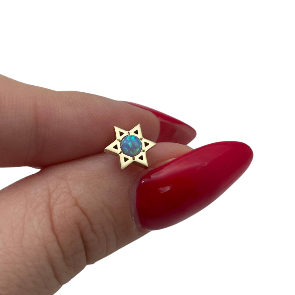 Star of David Stud Earrings with Opalite in 14K Gold