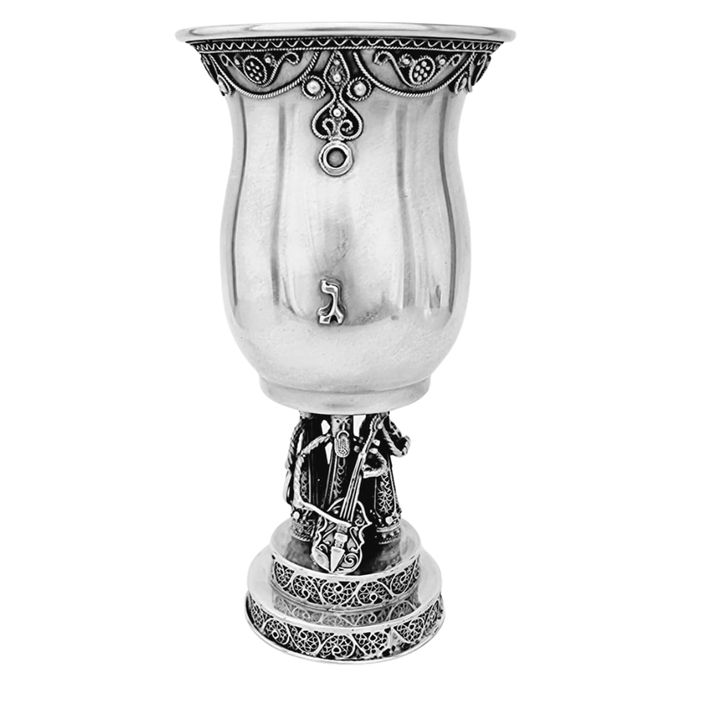 Sterling Silver Kiddush Cup with Klezmer Musicians