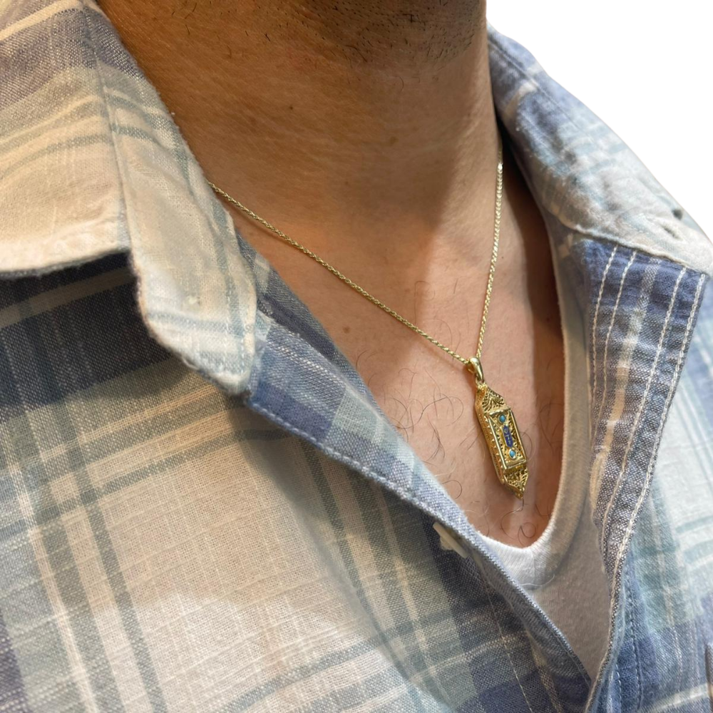 14K Gold Filigree Torah Mezuzah Pendant