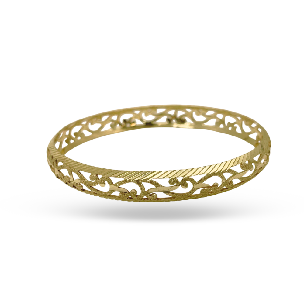Modern Filigree Bangle with Laser Cut Edging in 14K Gold