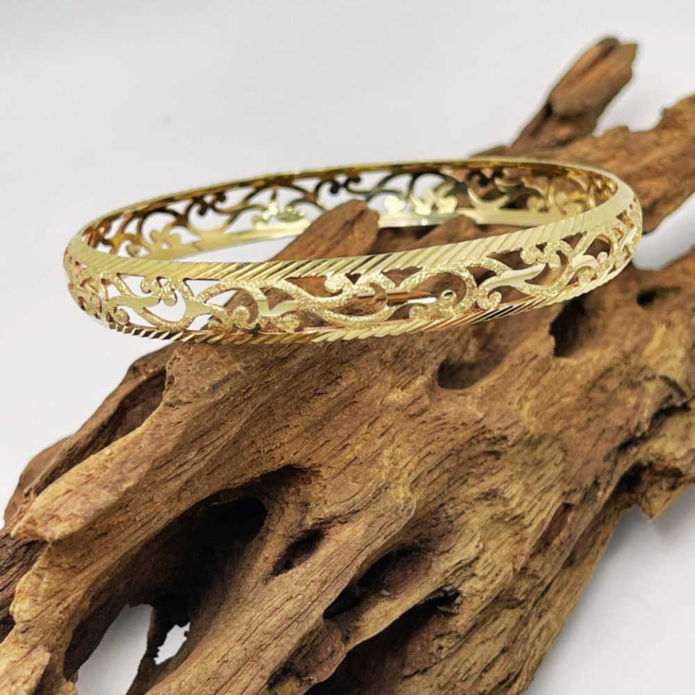 Modern Filigree Bangle with Laser Cut Edging in 14K Gold