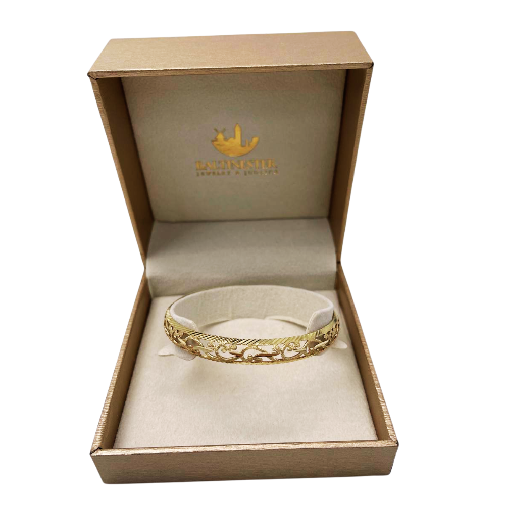 Modern Filigree Bangle with Laser Cut Edging in 14K Gold